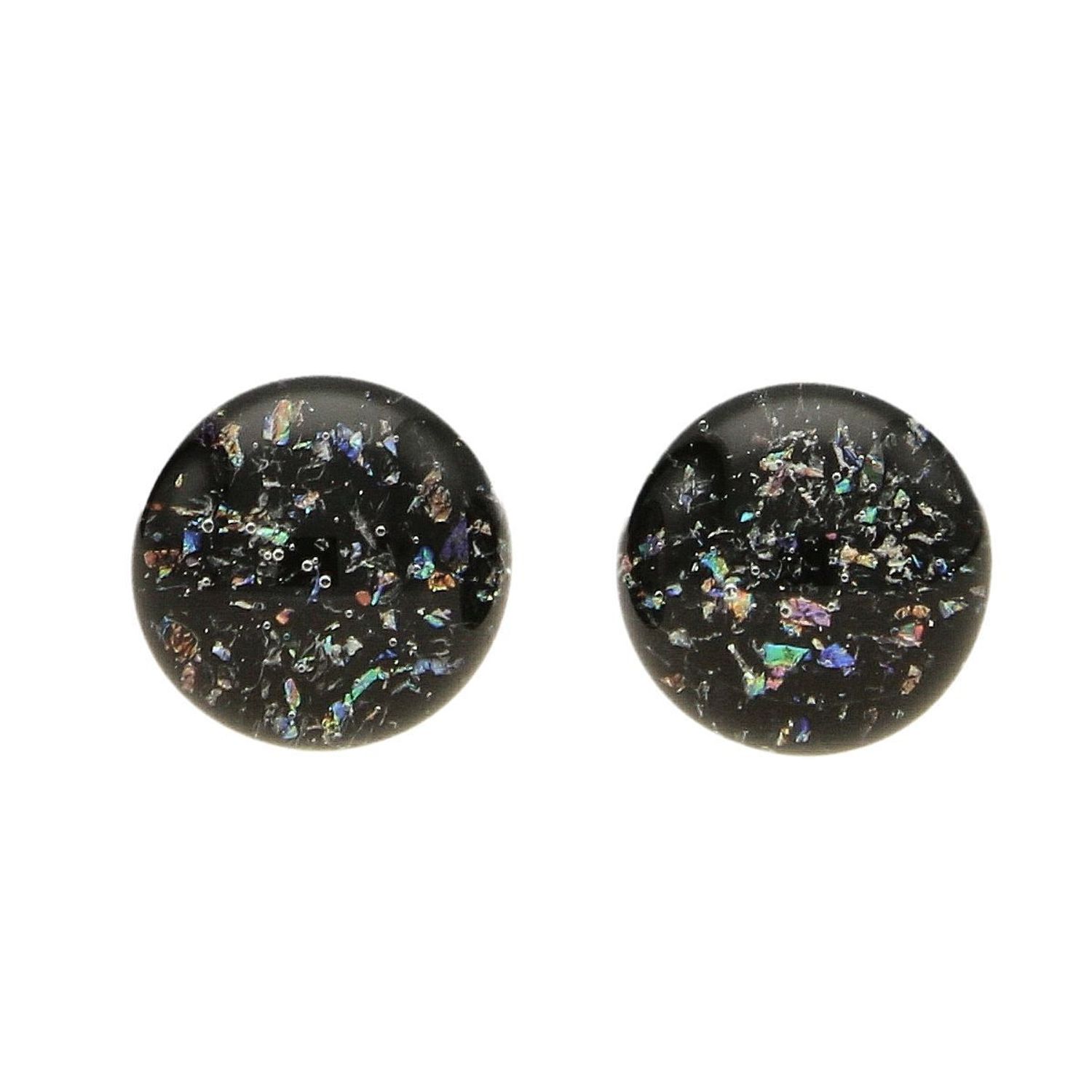 Srebrne kolczyki szkło weneckie 'Czerń z kolorowymi drobinkami' Murano 49.jpg